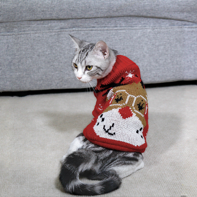 Dog Cat Sweater Pet Christmas Knitting High Collar Clothes