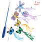 7 Pcs Cat Toy Set Fishing Rod Teasing Cat Stick Various Butterfly Dragonfly Toy Sets - Go Bagheera