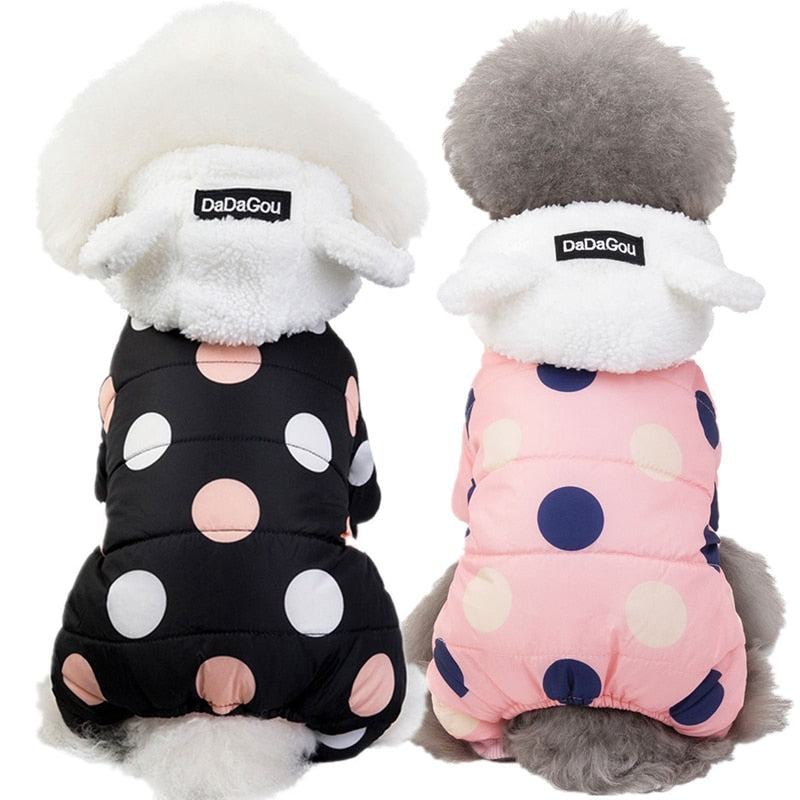 Winter Dog Clothes Hoodie Coat Big Polka Dot Cotton Coat Thicken Dog Winter Warm Clothes for Small Dogs Puppy Pets Hoodies
