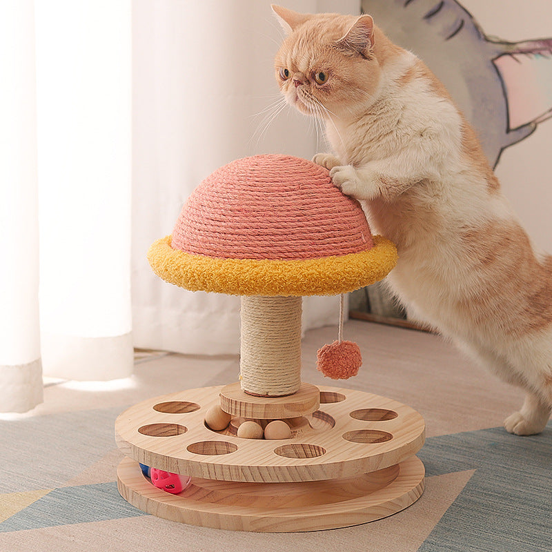 Solid Wood Turntable Cat Toy Sisal Grinding Claw Amusing One Cat Scratching Board Cat Supplies - Go Bagheera