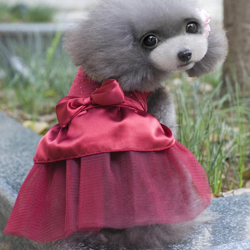 Pet Cat Dog Tutu Dress Rhinestone Bowknot Puppy Princess Dress Party Dog Dress Wedding Dress Pet Clothes