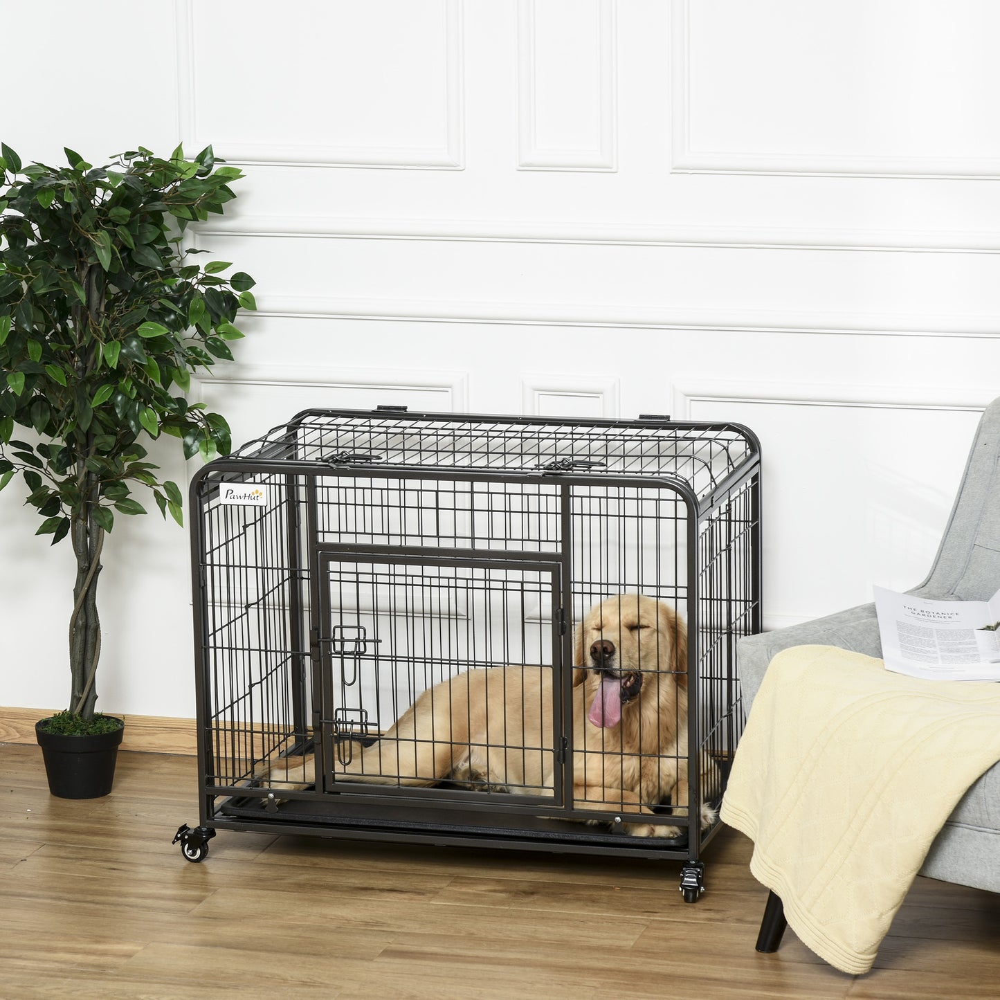 PawHut Folding Design Heavy Duty Metal Dog Cage Crate & Kennel with