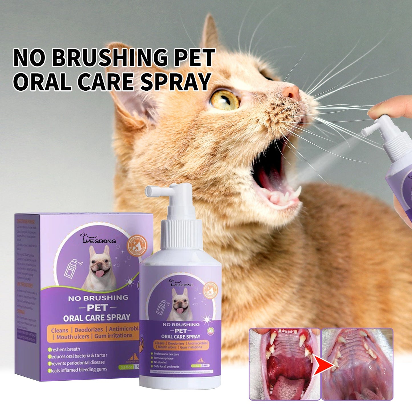 Yegbong Dog and Cat Teeth cleaning spray Pet Oral Cleaning Breath Fresh Deodorant Deodorant Deodorant