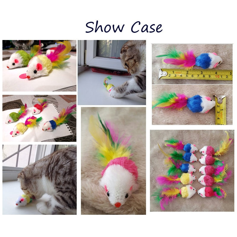 pawstrip 12pcs/pack Colorful Feather Cat Toys False Mouse Kitten Cat Toy With Sound Rattling