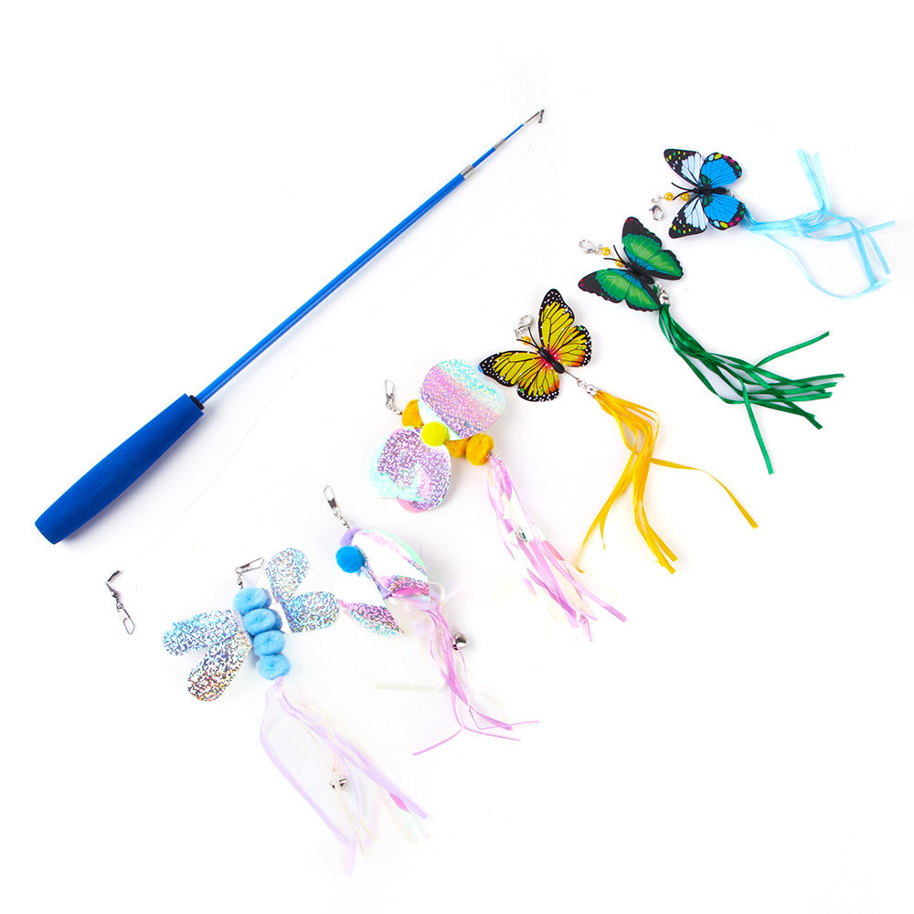 7 Pcs Cat Toy Set Fishing Rod Teasing Cat Stick Various Butterfly Dragonfly Toy Sets - Go Bagheera