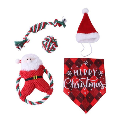 Christmas Pet Supplies Set Molar Cotton Rope Pet Costume Christmas Pet Toy Set
