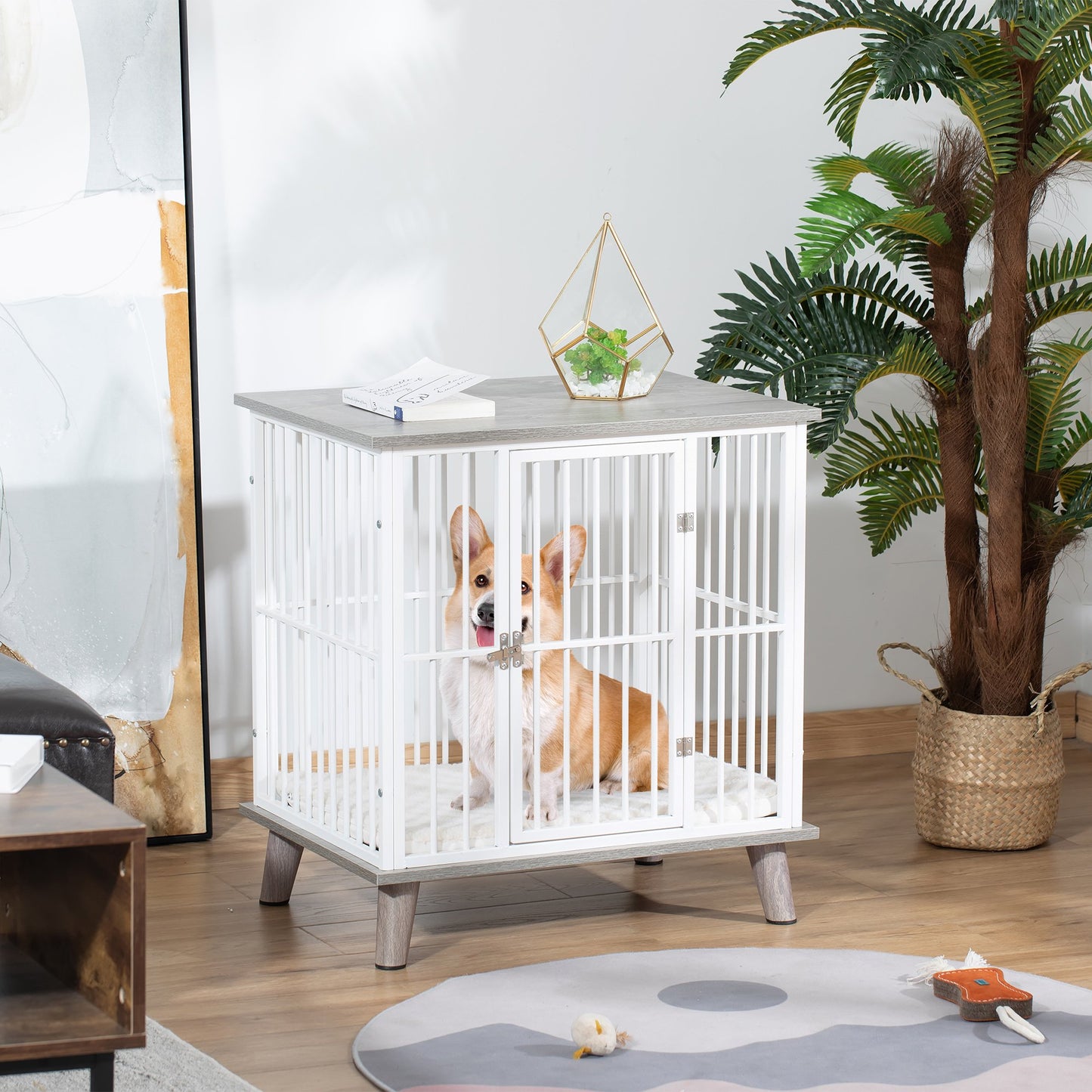 PawHut Dog Crate, Furniture Style Pet Cage Kennel, End Table,