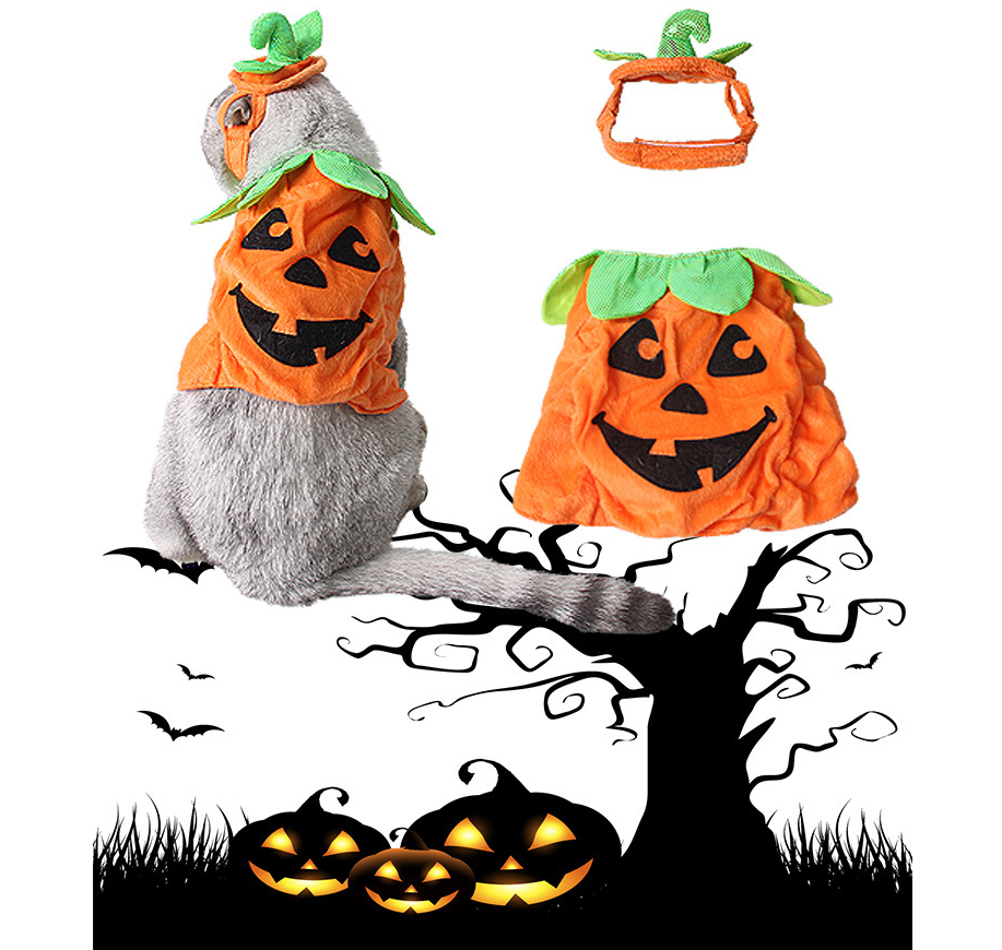 Halloween Pet Cats Costume Props Creative Pumpkin Shape Green Leaf Decoration Cosplay Clothing Holiday Garment Supplies