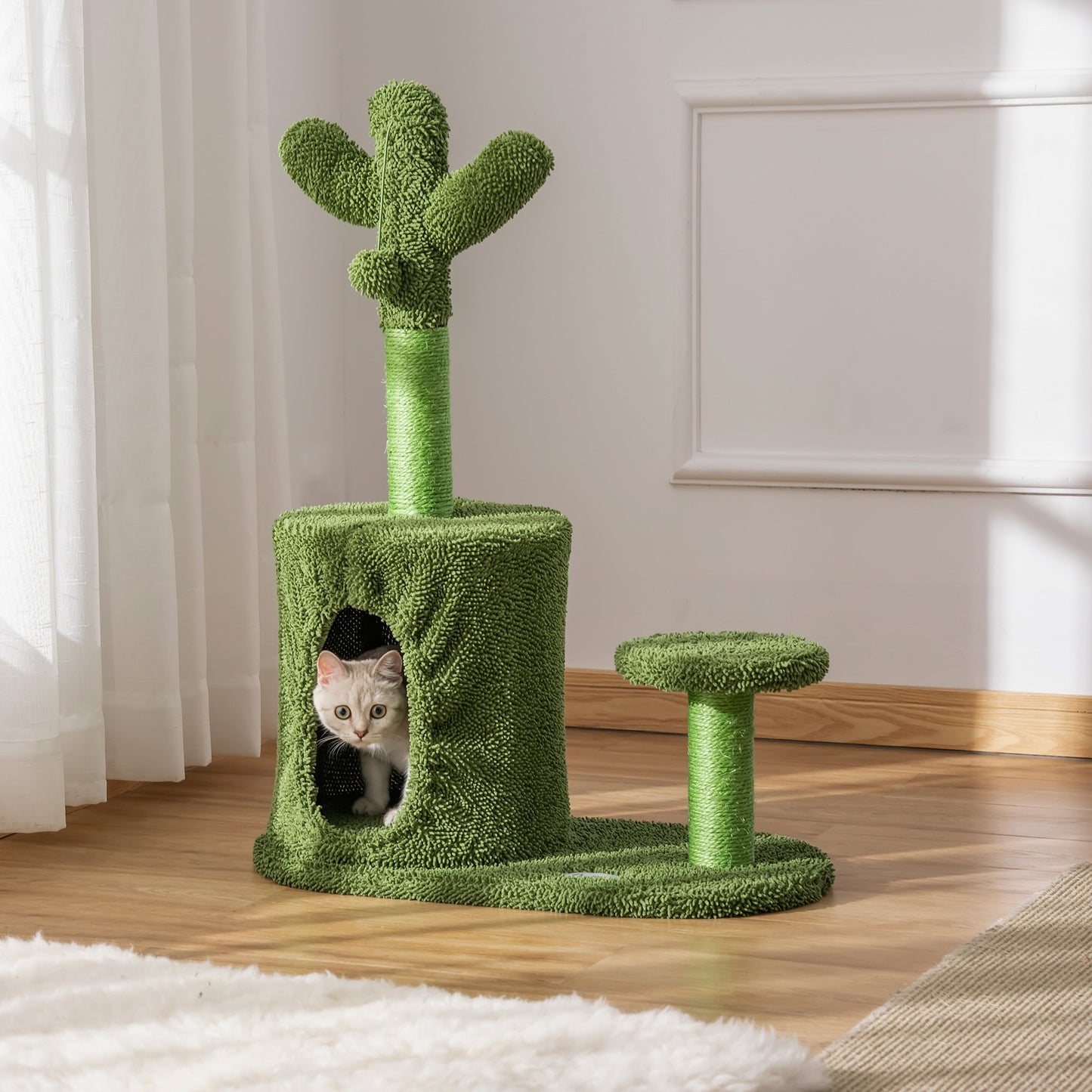 PawHut Cat Tree Tower Cactus Shape with Scratching Post Condo Perch