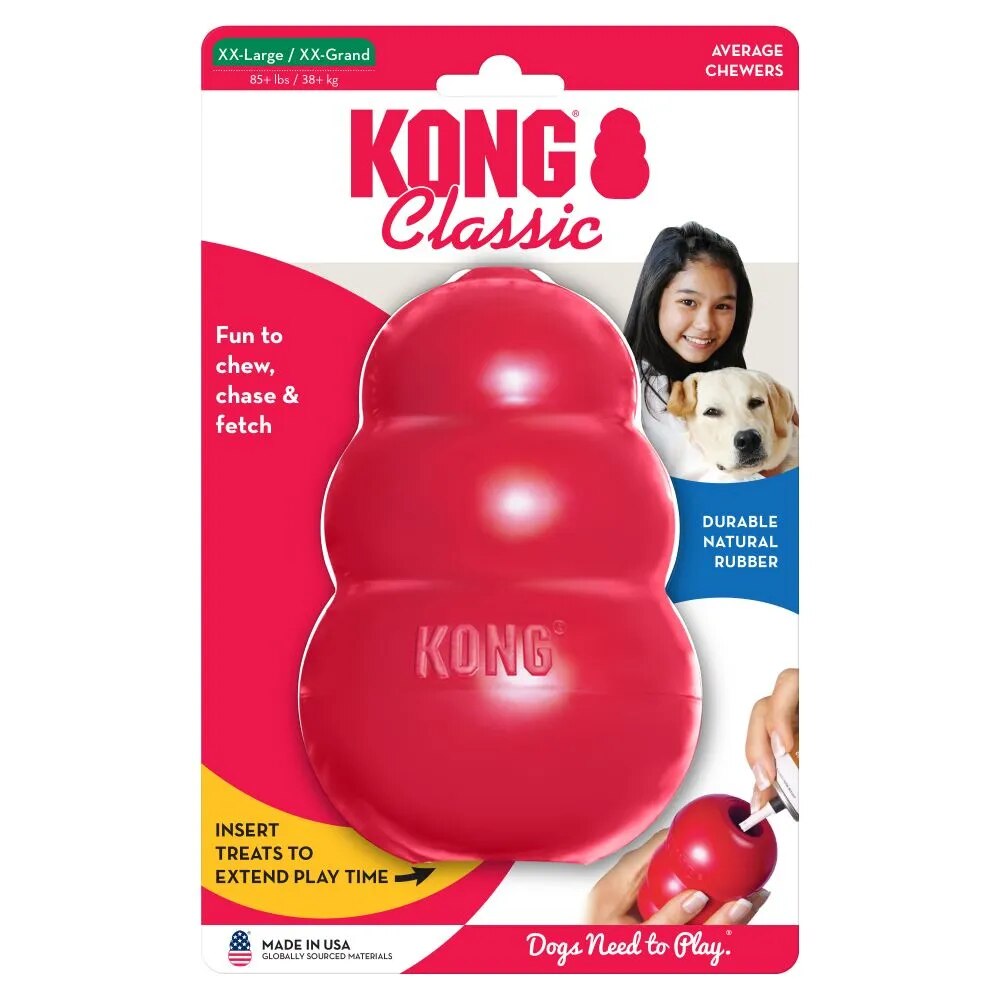 KONG Classic Dog Toy- Toughest Natural Rubber, Red- Fun to Chew