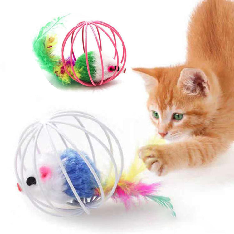 Cat Toys Feather tail Cage Mouse Enjoying Self congratulation Pet Color Emulated Mouse Teasing Cat Toys