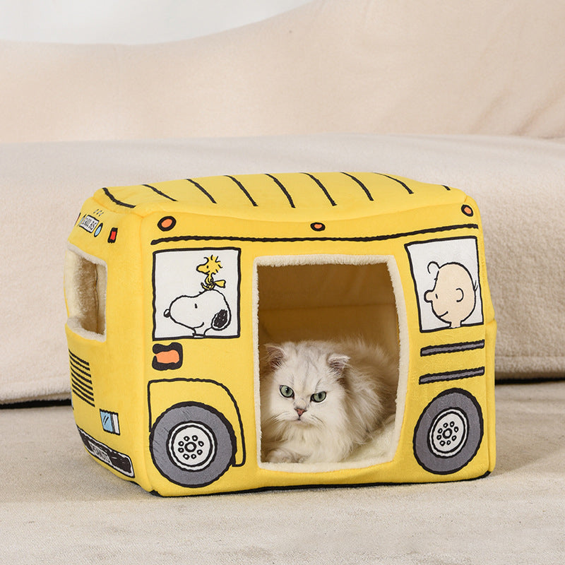 Bus Shaped Cat Kennel Cute Pet Kennel All Season Universal Semi Closed Cat Kennel Small and Medium-Sized Dog Kennel Foldable - Go Bagheera