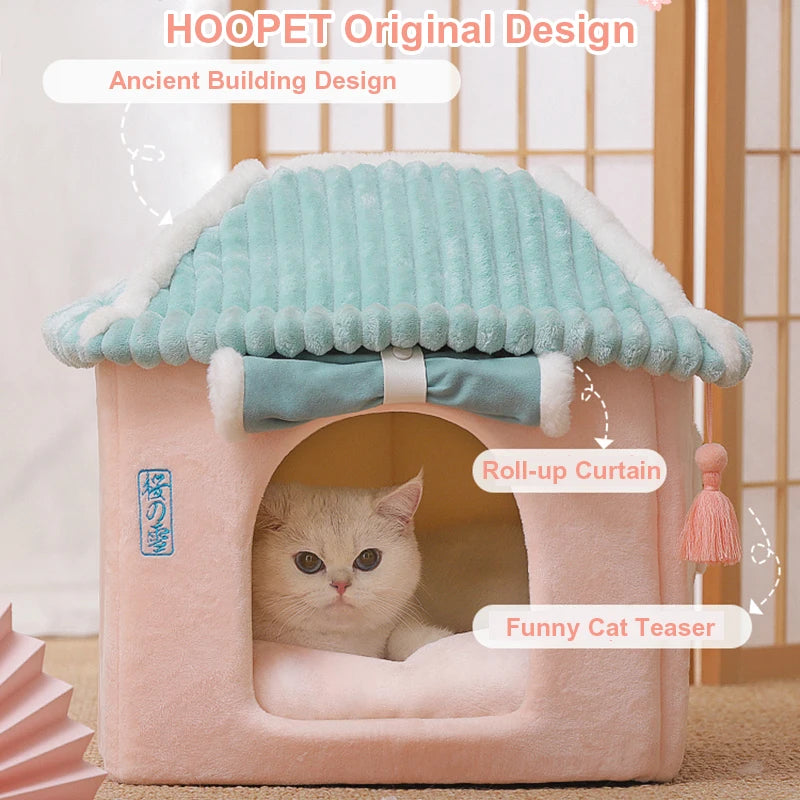 Hoopet Cute Fully Enclosed House For Cats Warmth Winter Pet House Super Soft Sleeping Bed For Puppy Cat House Suppliers