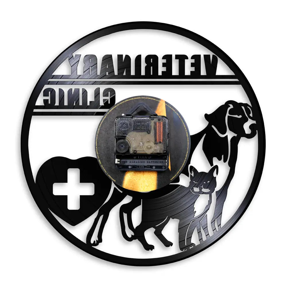Veterinary Clinic Veterinarian Wall Watch Dogs And Cats Pet Care Animal Hospital Vinyl Record Wall Clock Animal Lovers Vet Gifts