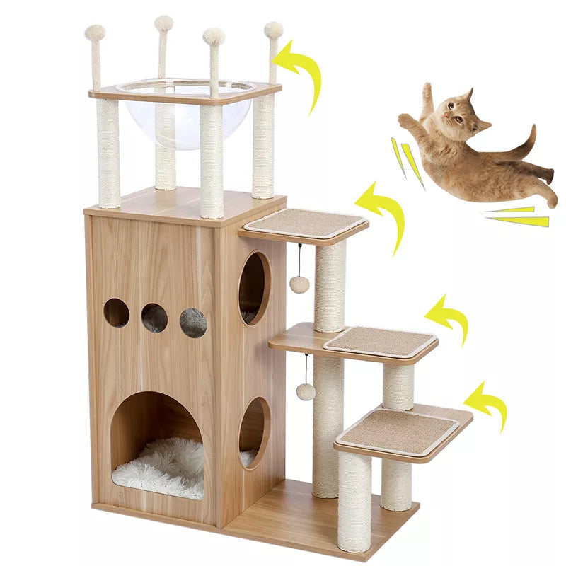 Funny Cats Tree Condo House Scratching Posts for Cats Kitten Wood Multi-Level Tower Toys Jumping Climbing for Cats Fast Shipping