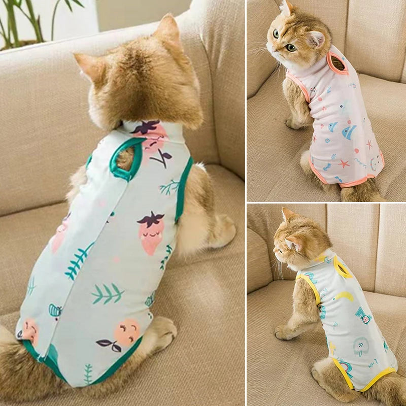 Cat Weaning Sterilization Suit Small Dog Cats Jumpsuit Anti-lick Recovery Clothing After Surgery Cute Print Pet Care Clothes