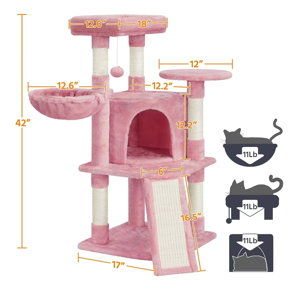 42'' Cat Tree Cat Tower with Condo & Basket Perch Platform, Pink,Cat Supplies,  Cat Toys, So That Cats Can Play Happily At Home