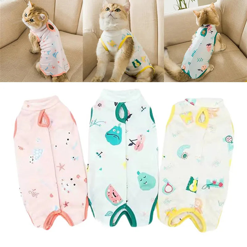 Cat Weaning Sterilization Suit Small Dog Cats Jumpsuit Anti-lick Recovery Clothing After Surgery Cute Print Pet Care Clothes