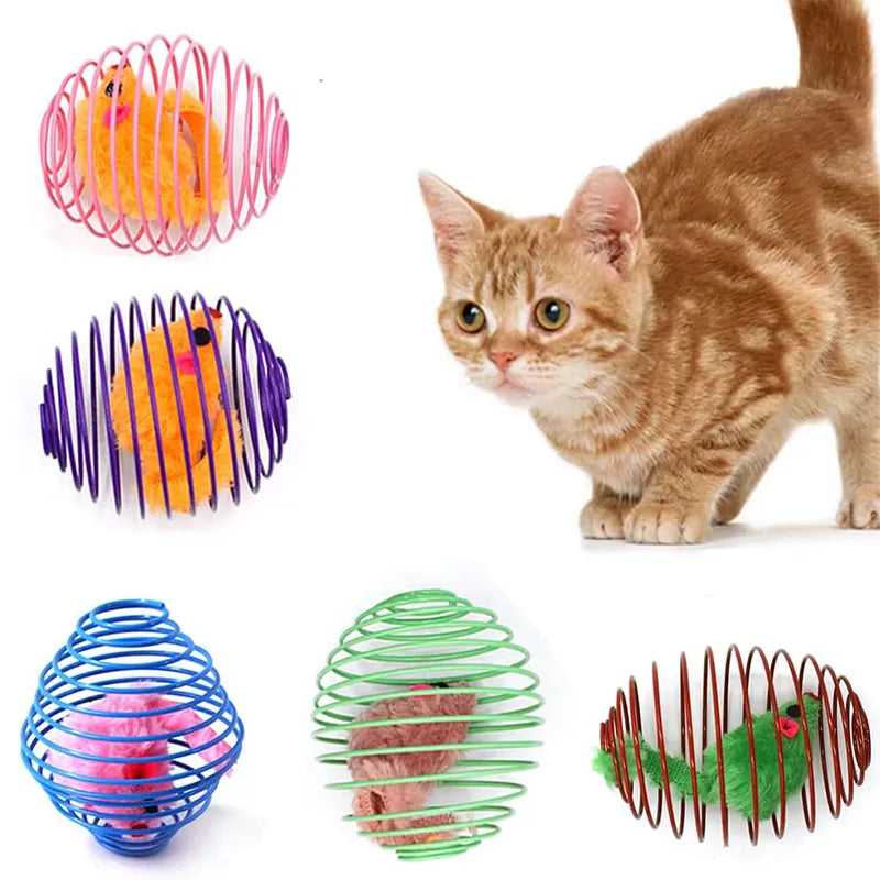 Cat Toy Balls Funny Stretchable Kitten Springs Toys Interactive Caged Rats Rolling Cat Balls Random Color Cat Accessories Pet
