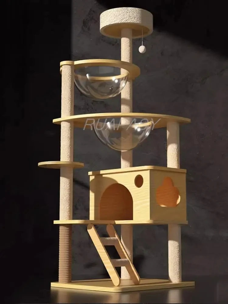 Multi-Level Wood Cat Tree Toys Post Condo Cat Tree Shelf Scratching Jumping Platform Cozy Perch Nest Tower Scratcher Climbing