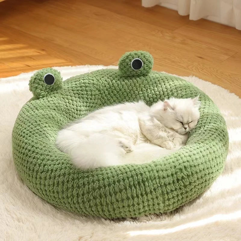 Pet Cat Bed Small Dog Bed Plush Round Cartoon Frog Mat Winter Warm Deep Sleep Comfort Soft Breathable Cat Dog House Pet Supplies