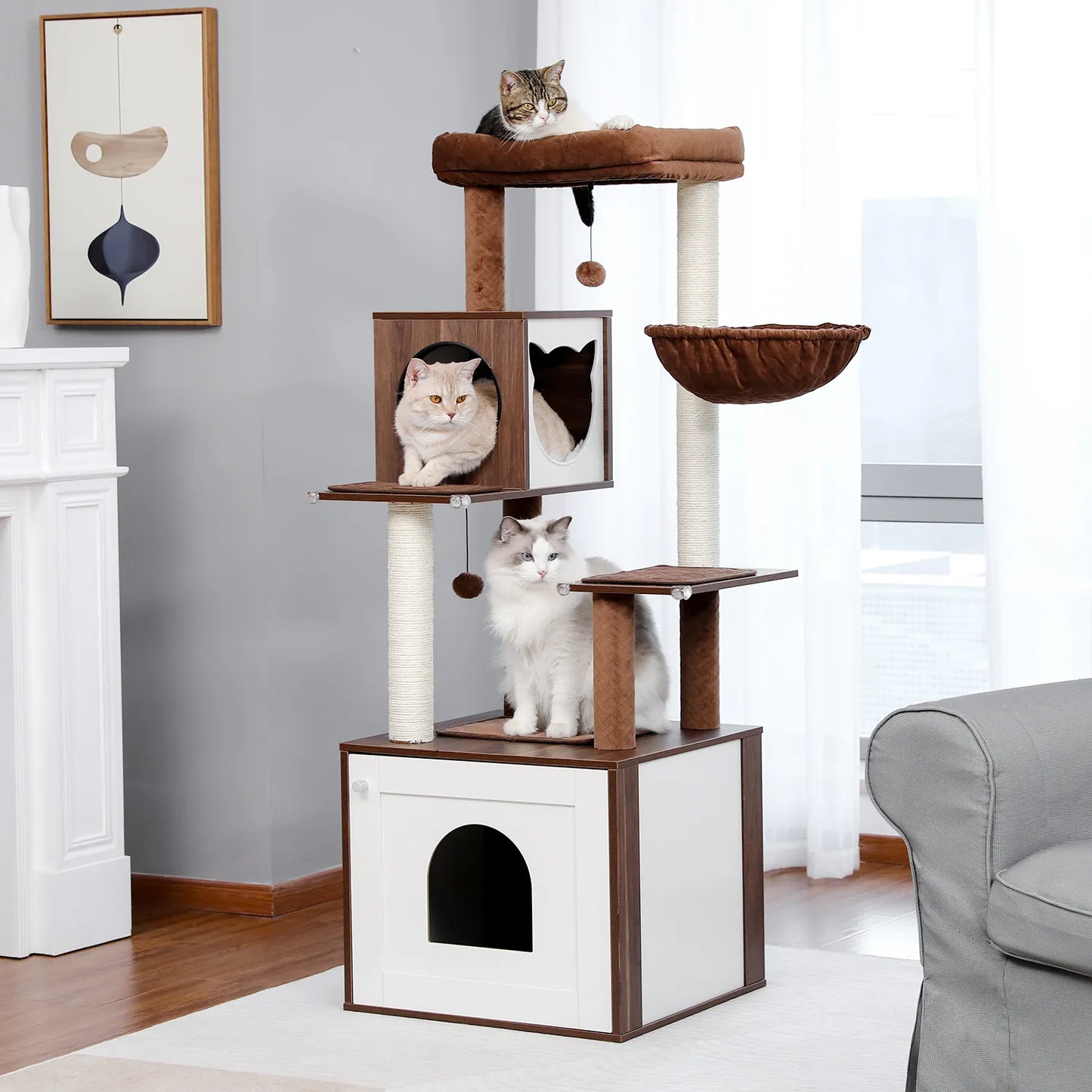 Luxury Cat Tree Condo Cabinet Multi-Layer Cat Tower Natural Sisal Scratching Post for Feline Large Perch Nest 3 Colors Furniture