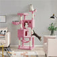 64.5"H Multi-level Cat Tree Tower with Condos and Perches, Pink