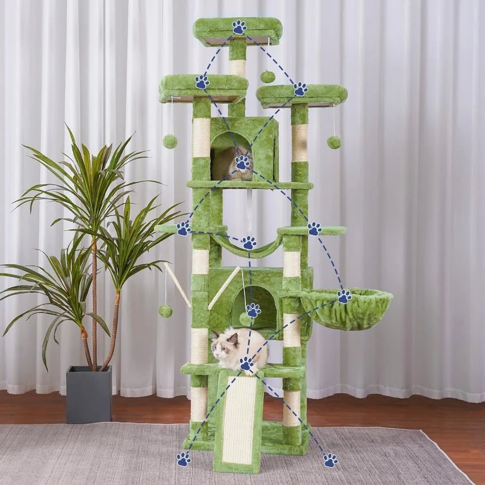 Hey-brother Cat Tree, 71 inches XL Large Cat Tower for Indoor Cats, Multi-Level Cat House with 3 Padded Perches, Big