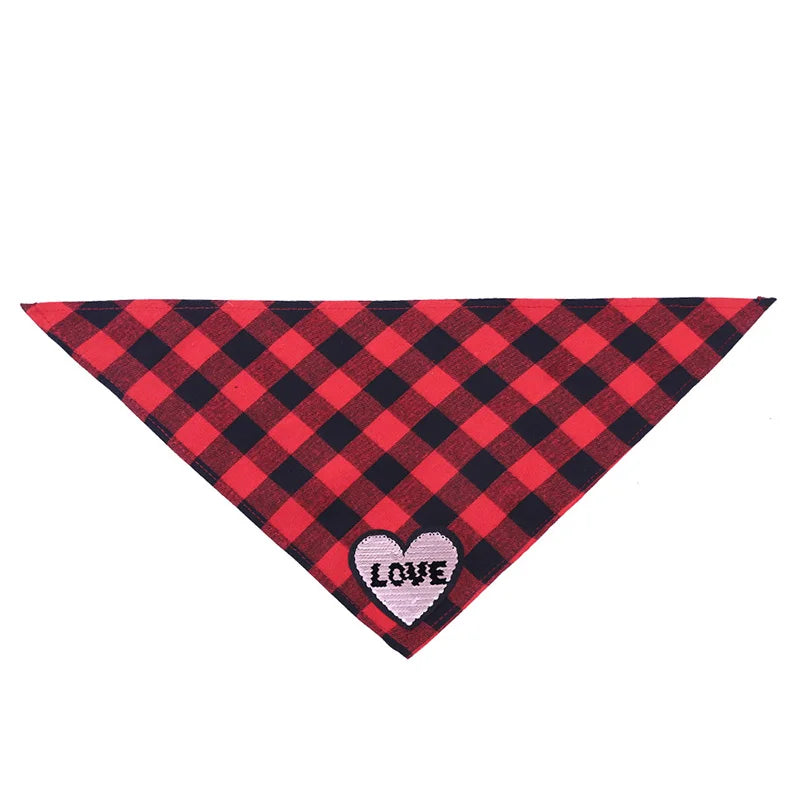 Classic Red Black Plaid Pet Dog Bandana Adjustable Love Print Valentine Day Dog Scarf Puppy Cat Slobber Towel Pet Accessories