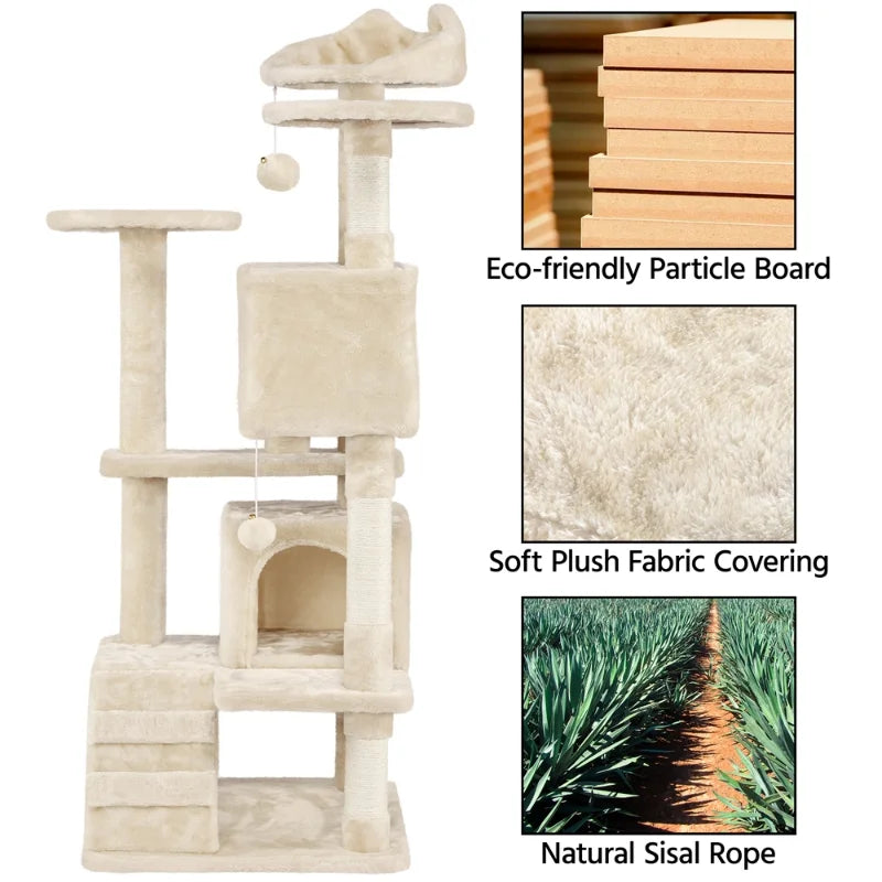 54.5“ Double Condo Cat Tree with Scratching Post Tower