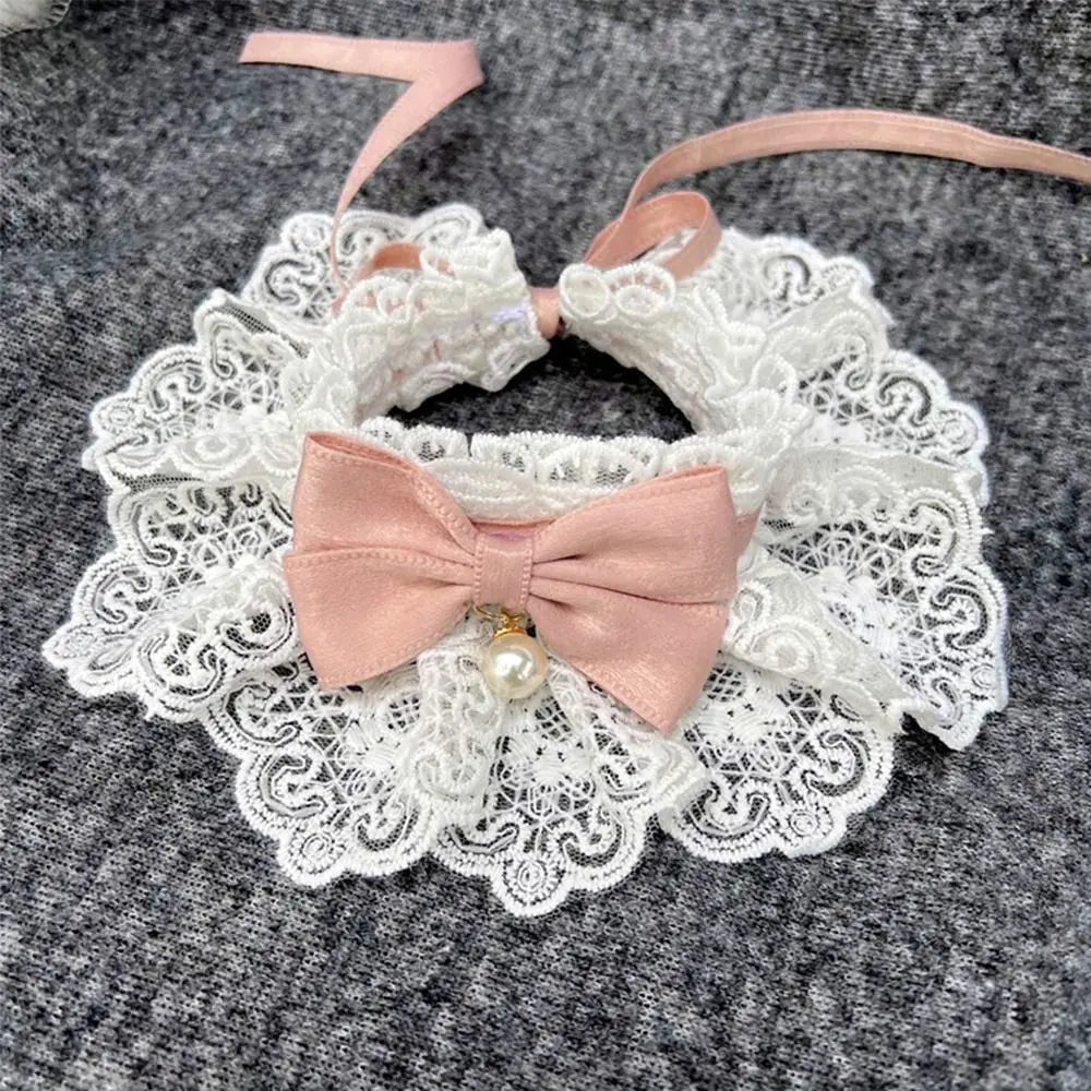 Fashion Neck Strap Dog saliva towel Dog Neckerchief Pearl Collar Puppy String Bib Lace Bowknot