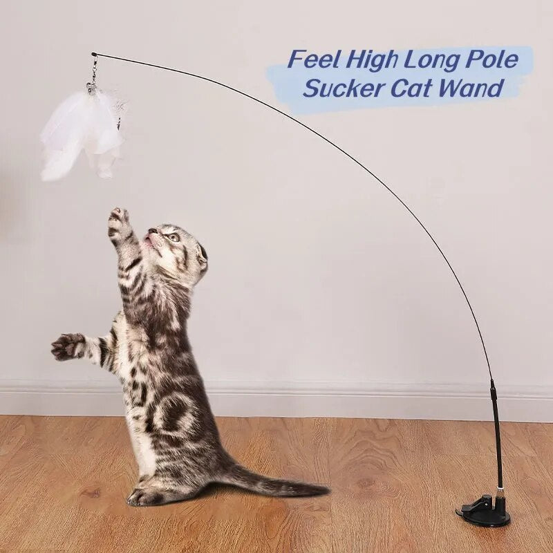 Pet Cat Toy Cat Wand Fluffy Feather with Bell Sucker Cat Stick Toy Interactive Toys for Cats Kitten Hunting Exercise Pet Product