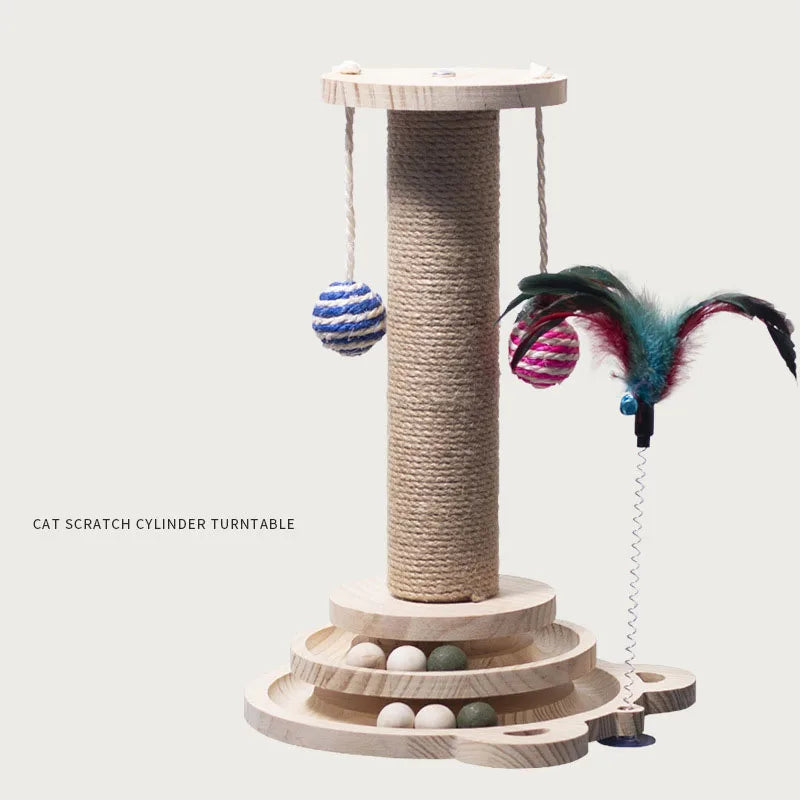 Small-sized Wooden Cat Tower Natural Sisal Cat Tree Multi-functional Track Interactive Cat Toy Cat Teaser Stick Kitten Toys