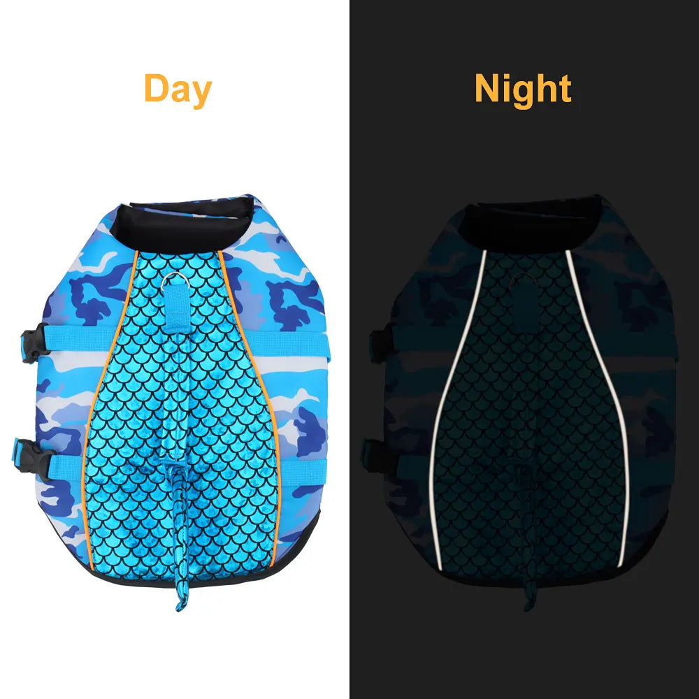 Reflective Scales Dog Life Jacket Swim Pet Vest Dog Swimsuit Outdoor Water Pool Clothes Pet Swimwear