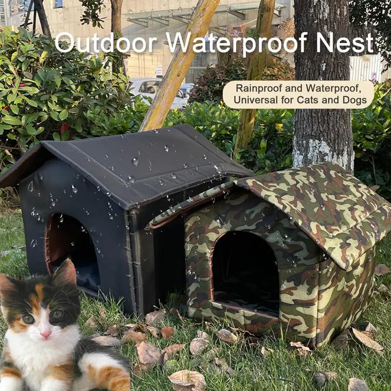 Pets House For Outdoor Cats Dogs Weatherproof Winter Warm Cat Bed Sleep House Water-Resistant Oxford Cloth Houses Pet Accessoris