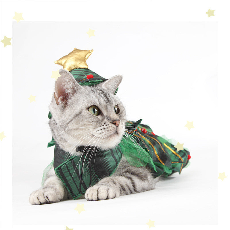 Christmas Tree Cape Pet Costume Cat Star Hat Small Clothes Suit