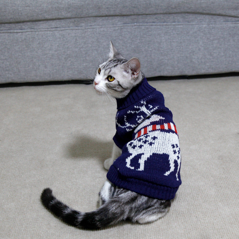 Dog Cat Sweater Pet Christmas Knitting High Collar Clothes