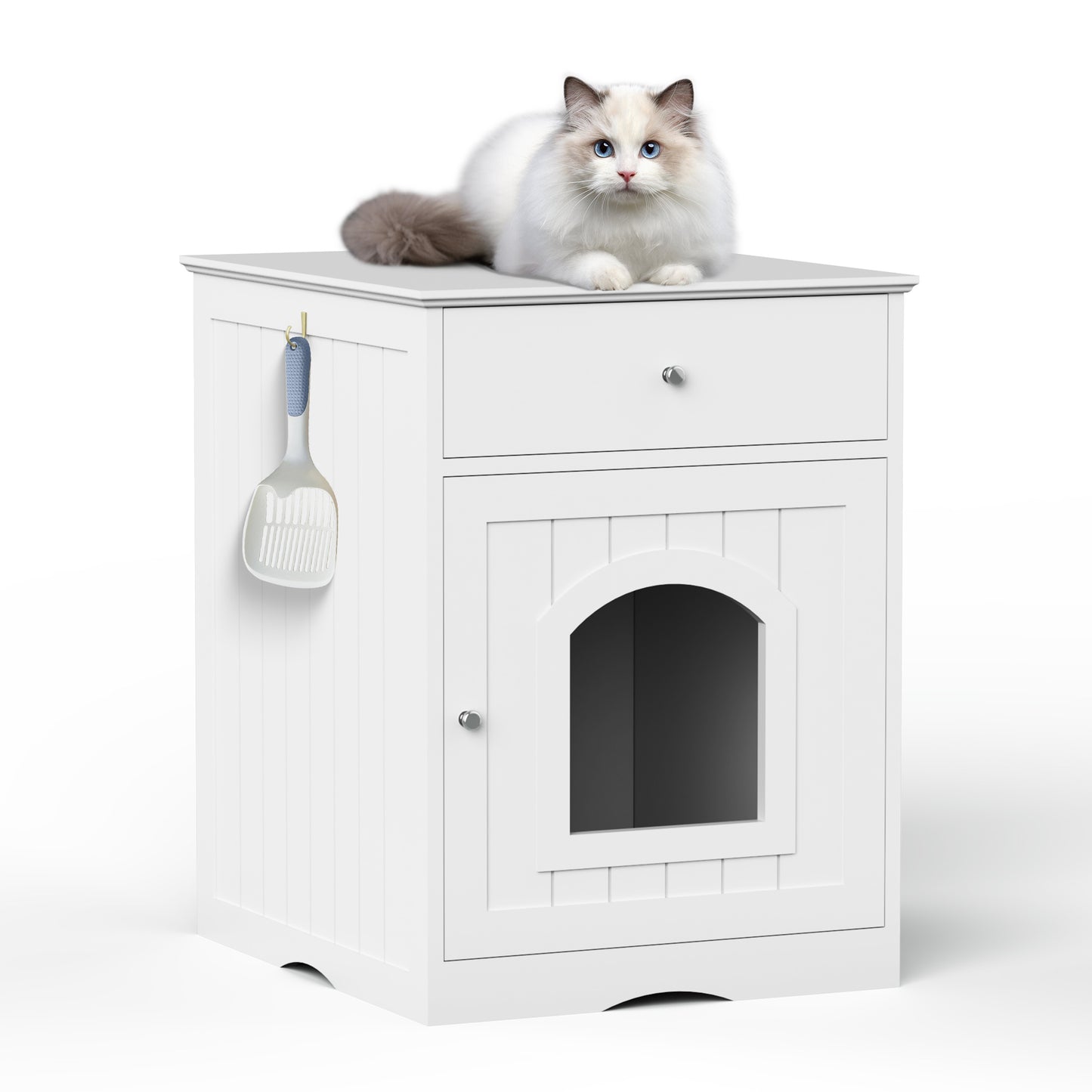 Wooden Pet House Cat Litter Box Enclosure with Drawer Side Table