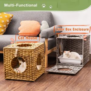 Mewoofun Handmade Cat Supplies Cat House for Indoor Woven Rattan