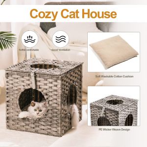 Mewoofun Handmade Cat Supplies Cat House for Indoor Woven Rattan